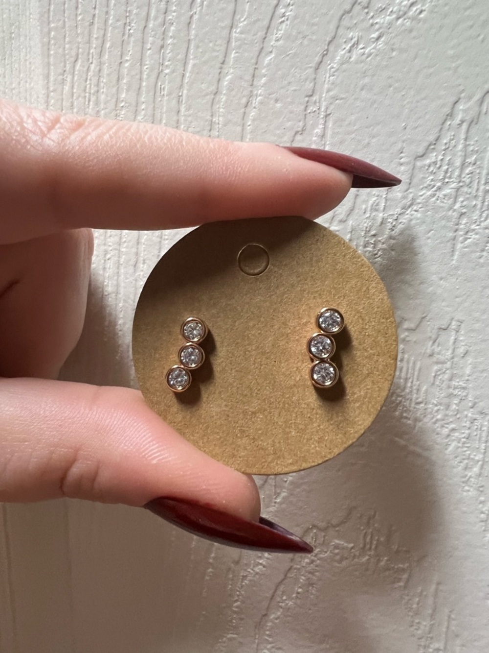 Rose Gold-Tone Triple Crystal Stud Earrings - Sparkling Rose Gold